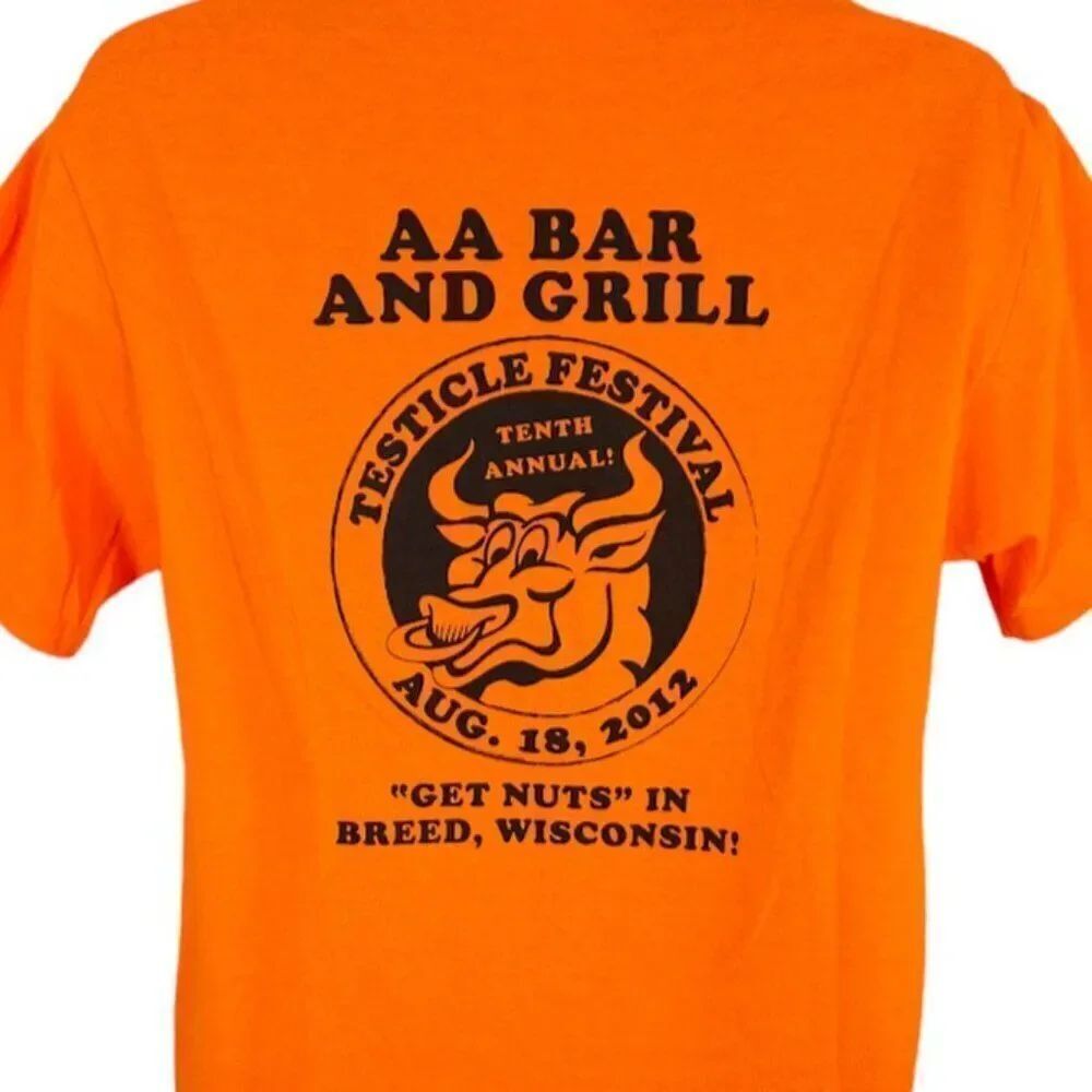 Testicle Festival T Shirt Mens Size Medium Orange 2012 Get Nuts Breed Wisconsin